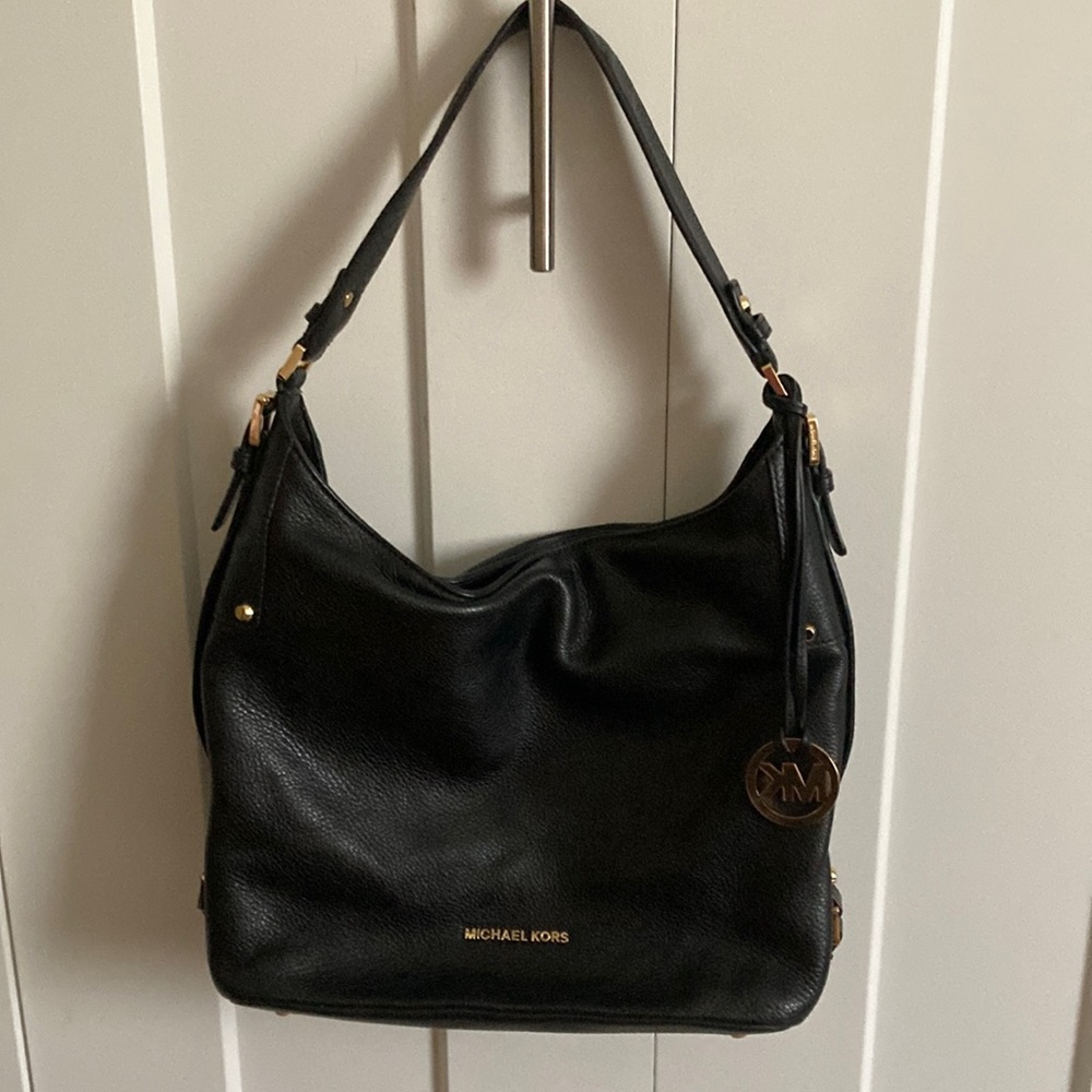 Black leather handbag